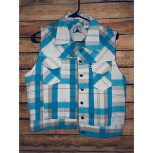Coyote Mood Womens vest 100% cotton size M blue and white plaids